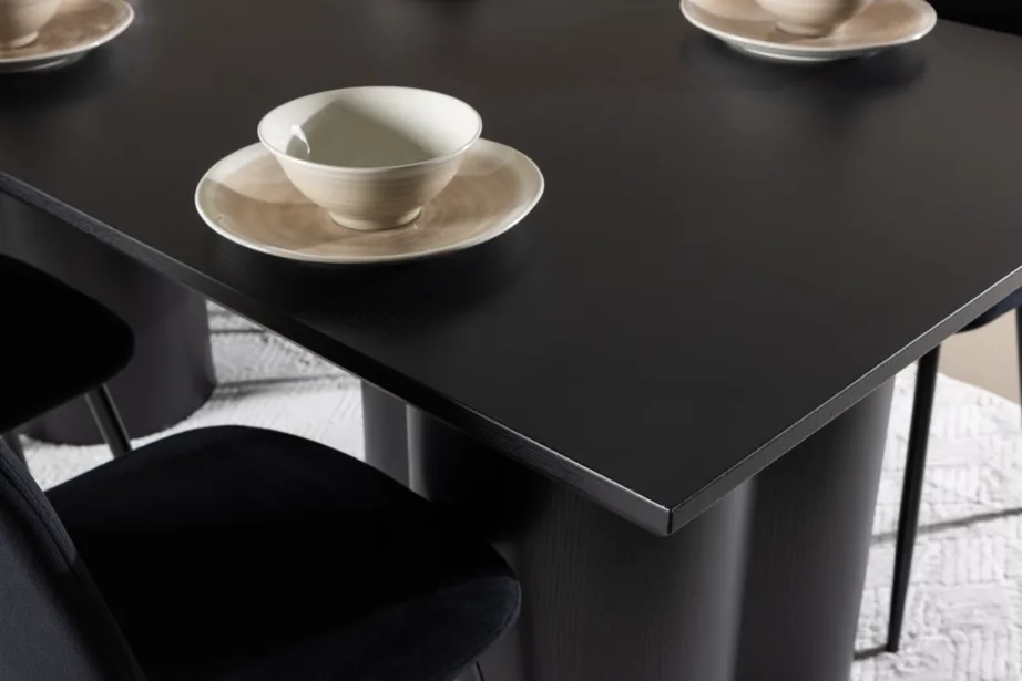Söögilaud Olivia ja 6 musta velvetkattega Polar tooli komplekt (210×100 cm, MDF), GR24594 – 10