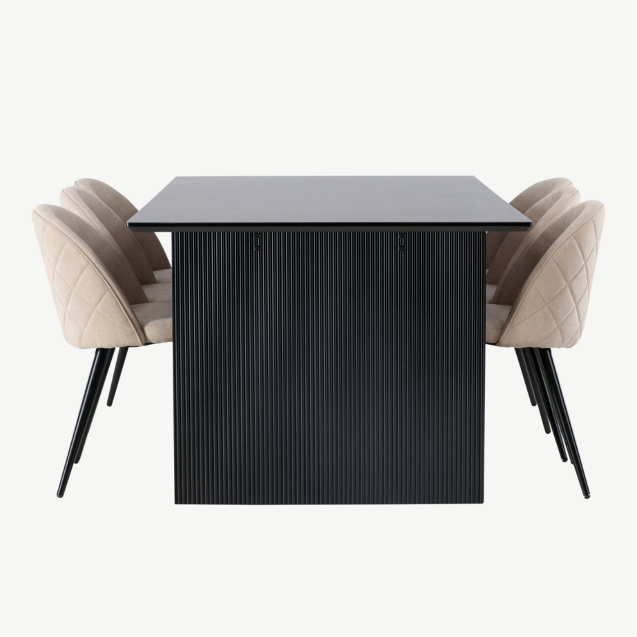 Söögilaud Vail must MDF + Velvet Stitches beež söögitool, GR22906 – 2