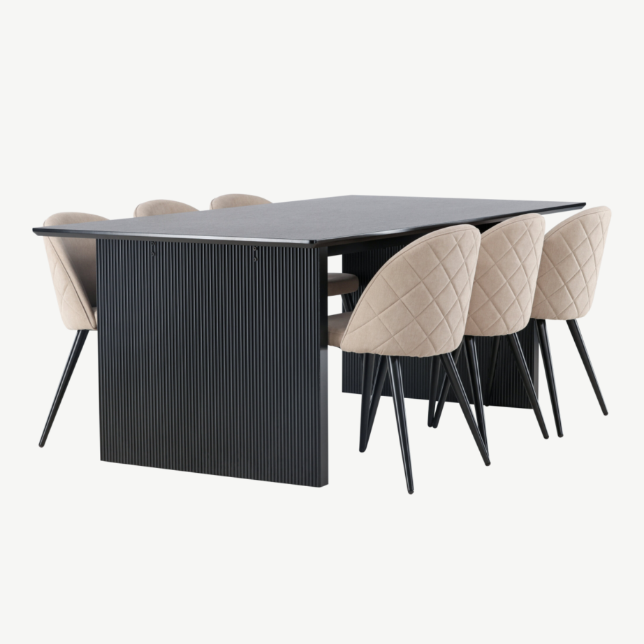 Söögilaud Vail must MDF + Velvet Stitches beež söögitool, GR22906 – 3