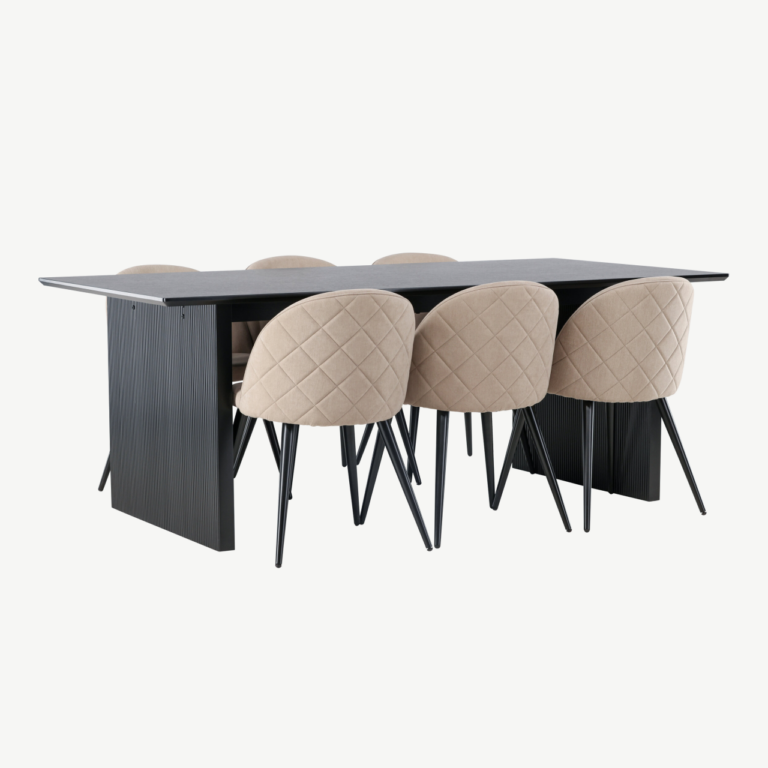 Söögilaud Vail must MDF + Velvet Stitches beež söögitool - GR22906