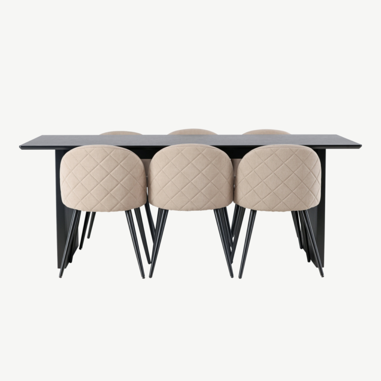 Söögilaud Vail must MDF + Velvet Stitches beež söögitool - GR22906