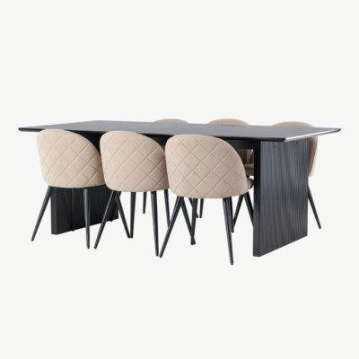 Söögilaud Vail must MDF + Velvet Stitches beež söögitool - GR22906