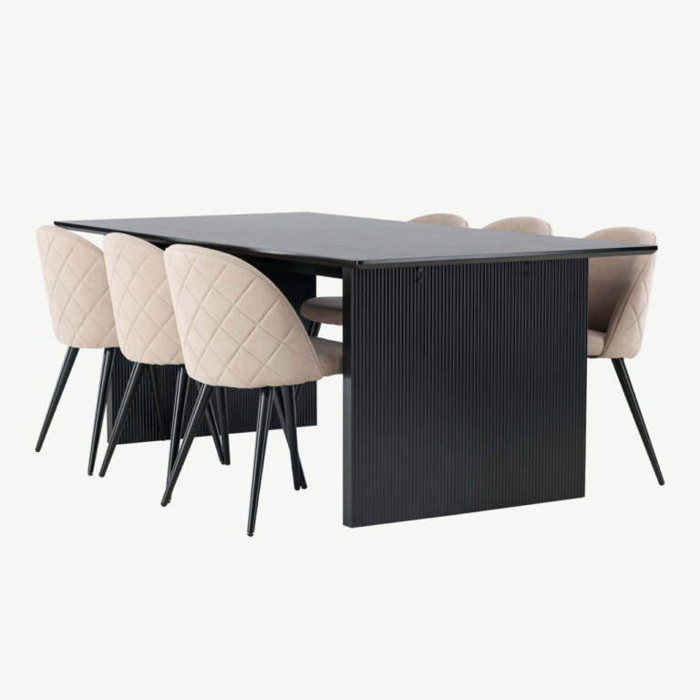 Söögilaud Vail must MDF + Velvet Stitches beež söögitool - GR22906