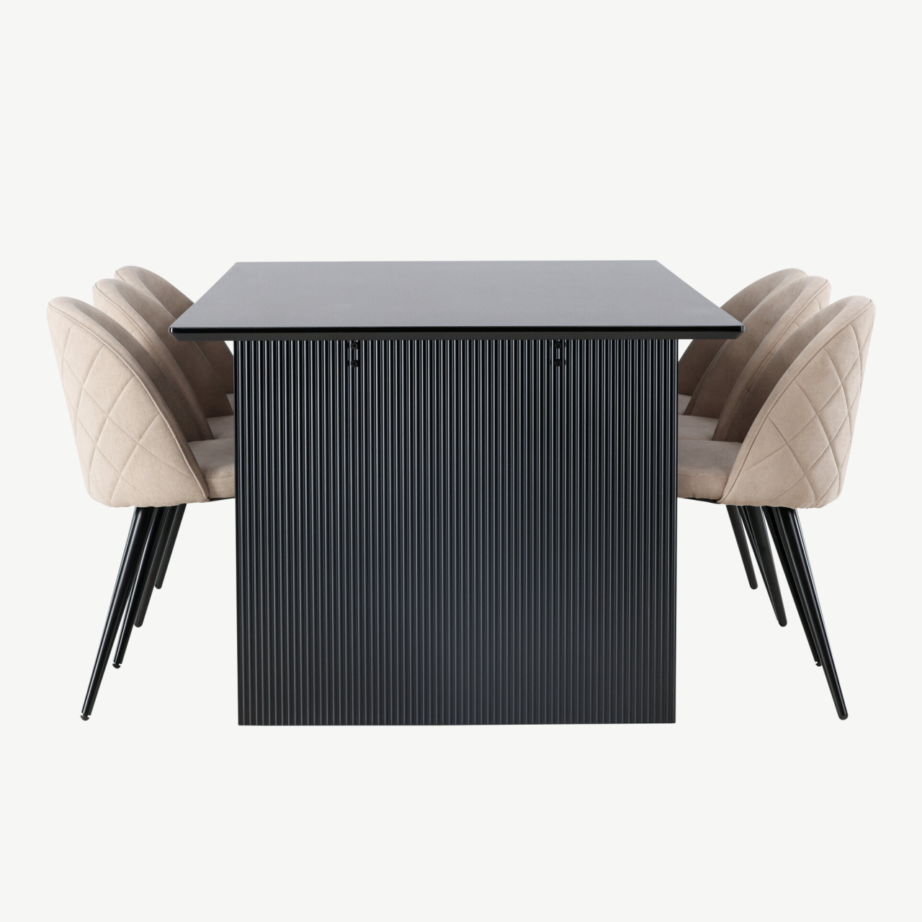 Söögilaud Vail must MDF + Velvet Stitches beež söögitool, GR22906 – 7