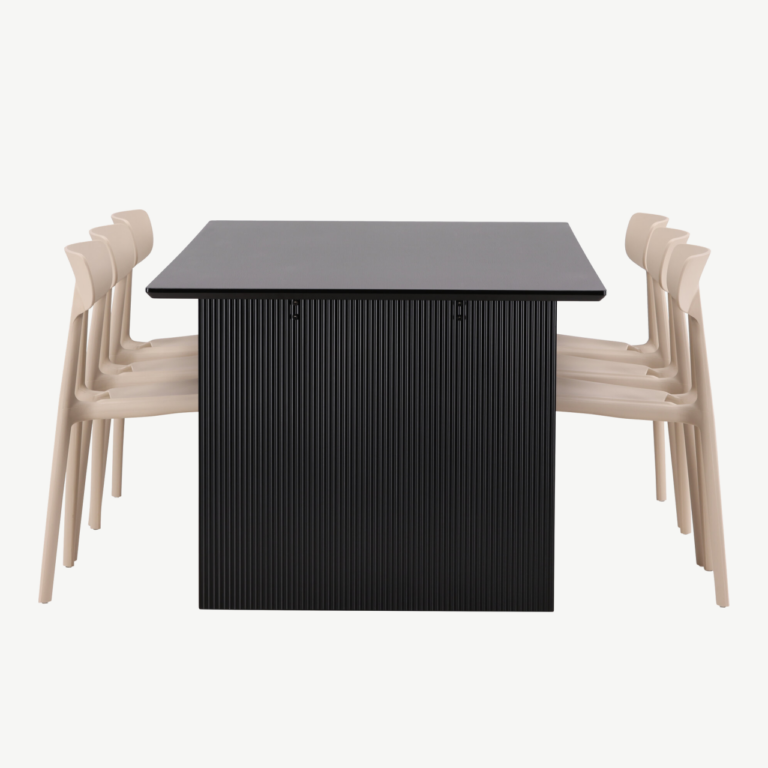 Söögilaud Vail (must MDF) ja Ursholmen toolid (beež plastik), 6-kohaline komplekt - GR22978