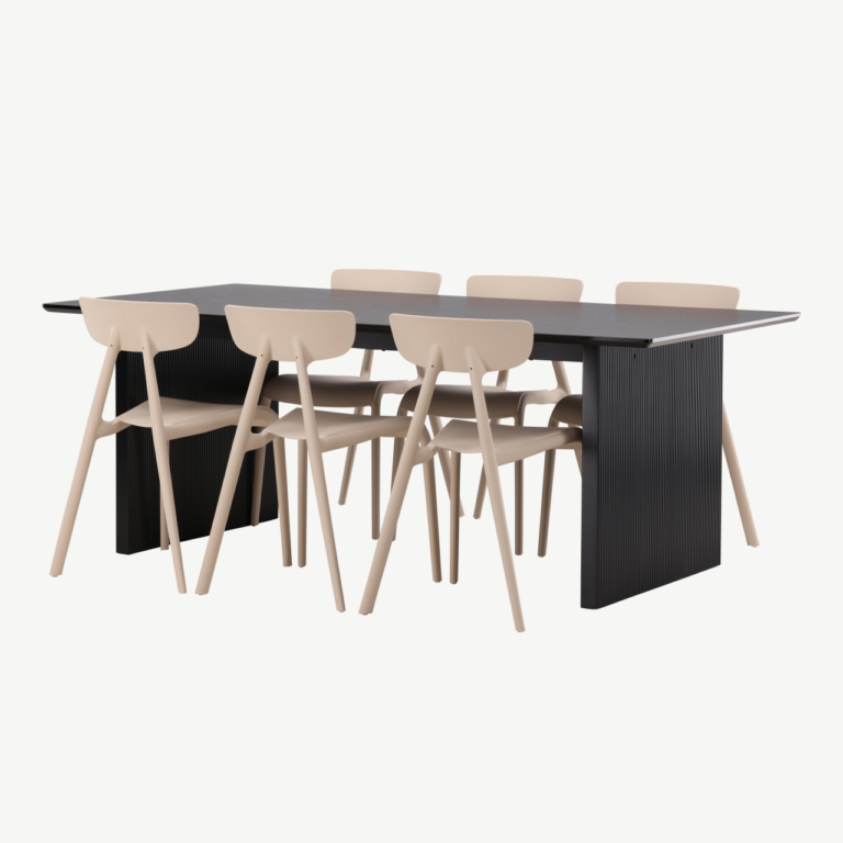 Söögilaud Vail (must MDF) ja Ursholmen toolid (beež plastik), 6-kohaline komplekt - GR22978