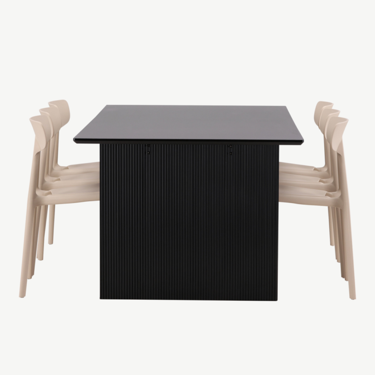 Söögilaud Vail (must MDF) ja Ursholmen toolid (beež plastik), 6-kohaline komplekt - GR22978