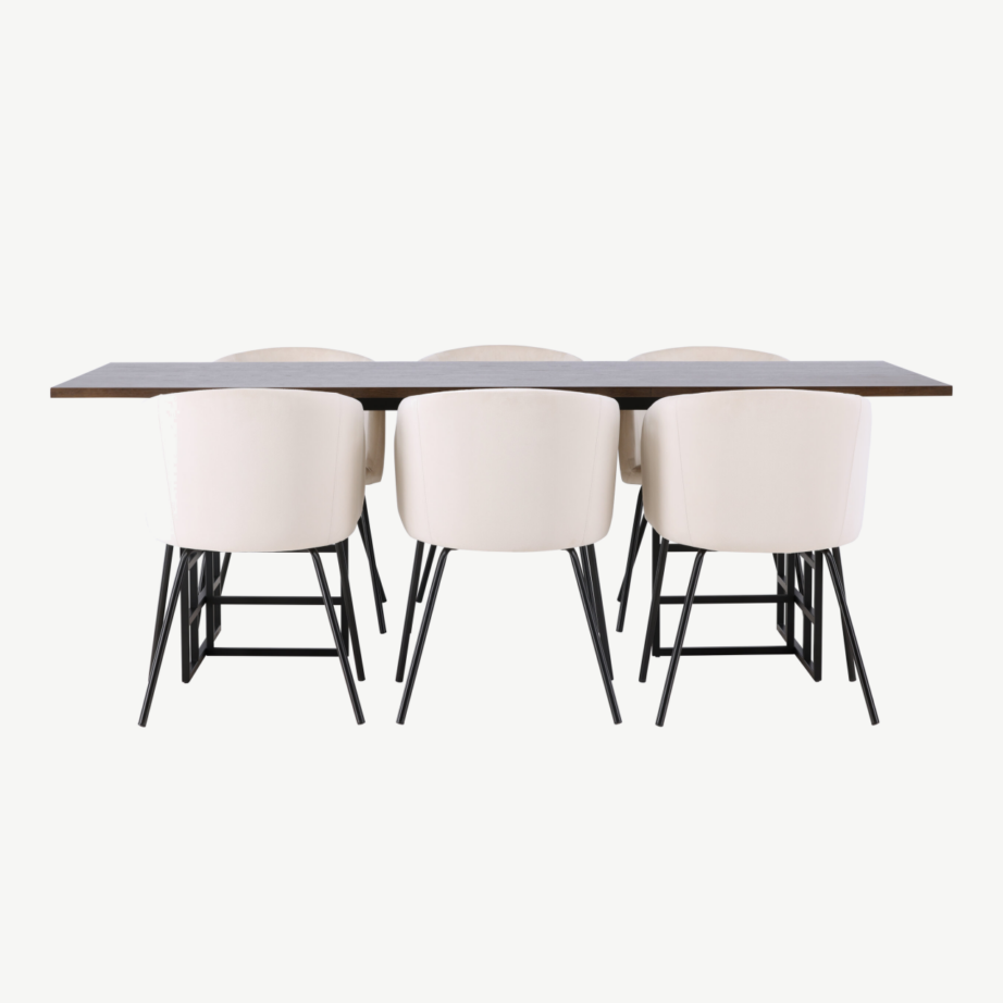 Söögilaud Ystad koos beežide Berit toolidega (tammevineer, must metall, 220×100 cm), GR23760 – 2