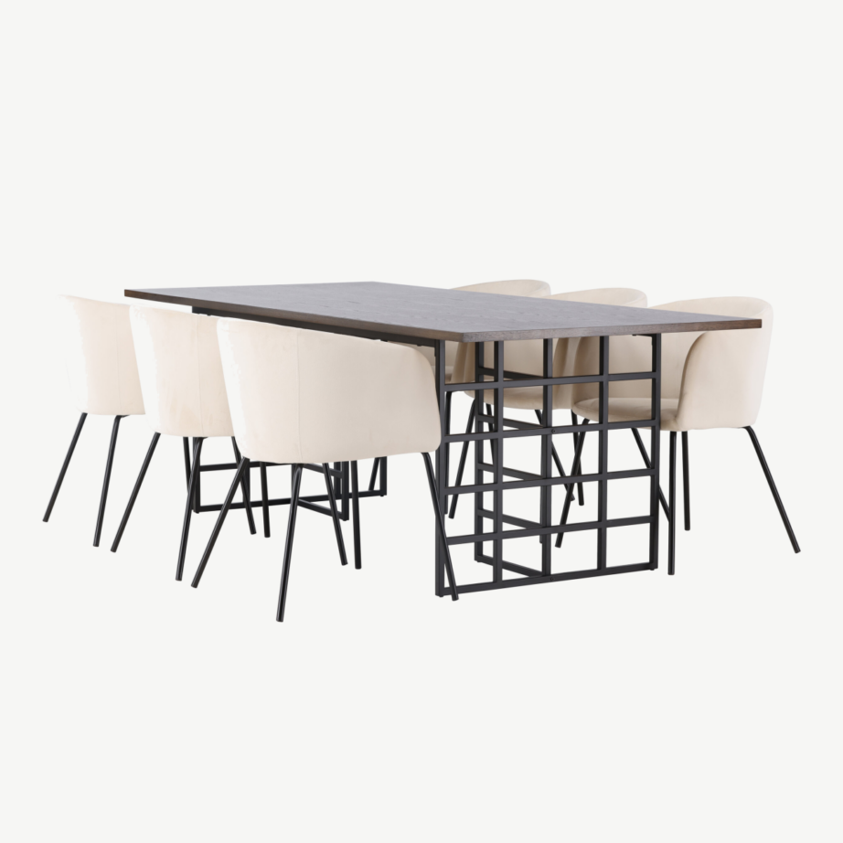 Söögilaud Ystad koos beežide Berit toolidega (tammevineer, must metall, 220×100 cm), GR23760 – 4