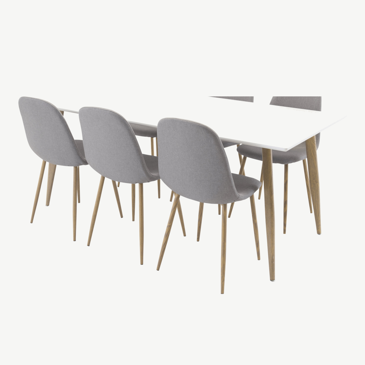 Söögirühm Polar: valge MDF laud ja 6 halli polsterdatud tooli (180x90 cm) - GR24187