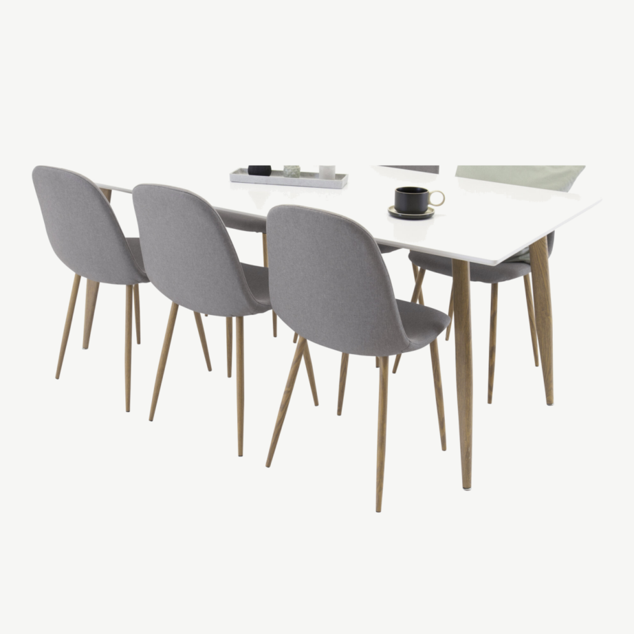 Söögirühm Polar: valge MDF laud ja 6 halli polsterdatud tooli (180×90 cm), GR24187 – 3