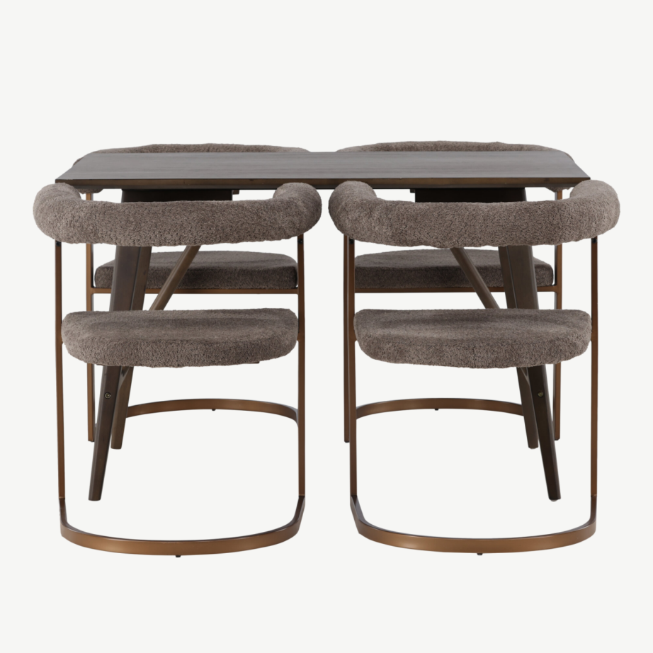 Söögitoa komplekt Kaseidon Morning – tumepruun MDF laud ja buklee kangaga toolid, GR23859 – 2