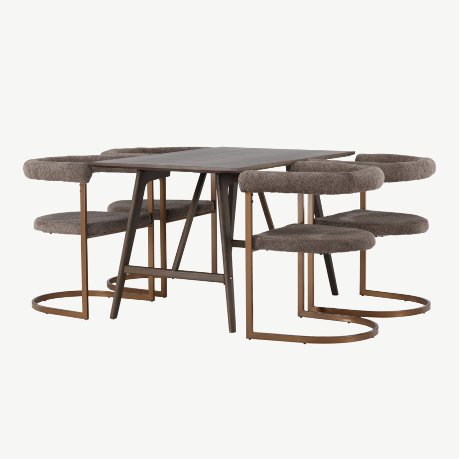 Söögitoa komplekt Kaseidon Morning – tumepruun MDF laud ja buklee kangaga toolid, GR23859