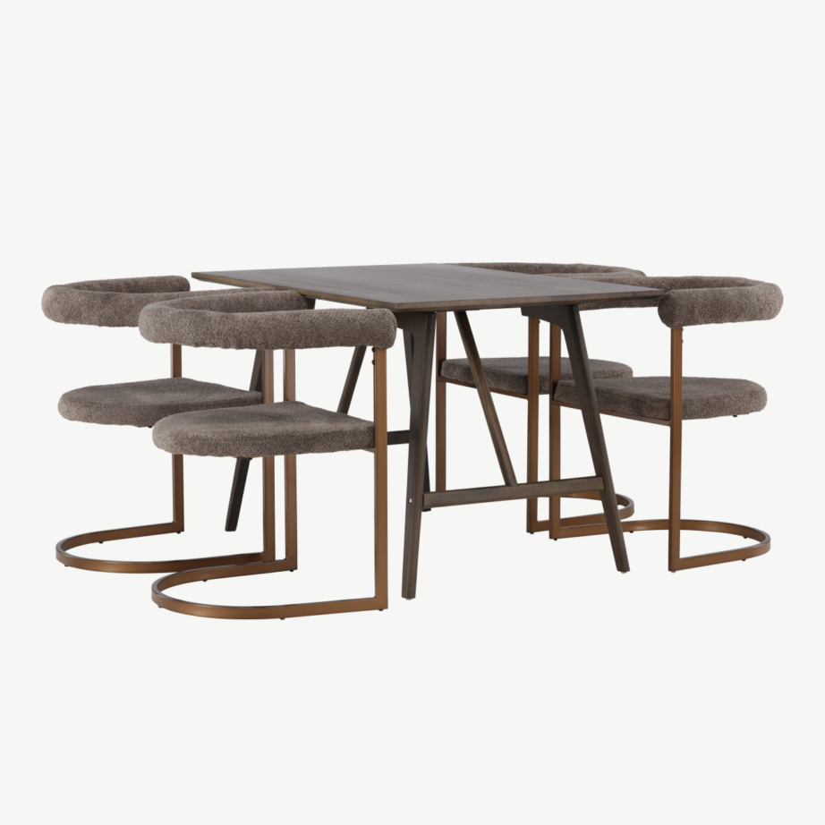 Söögitoa komplekt Kaseidon Morning – tumepruun MDF laud ja buklee kangaga toolid, GR23859 – 4