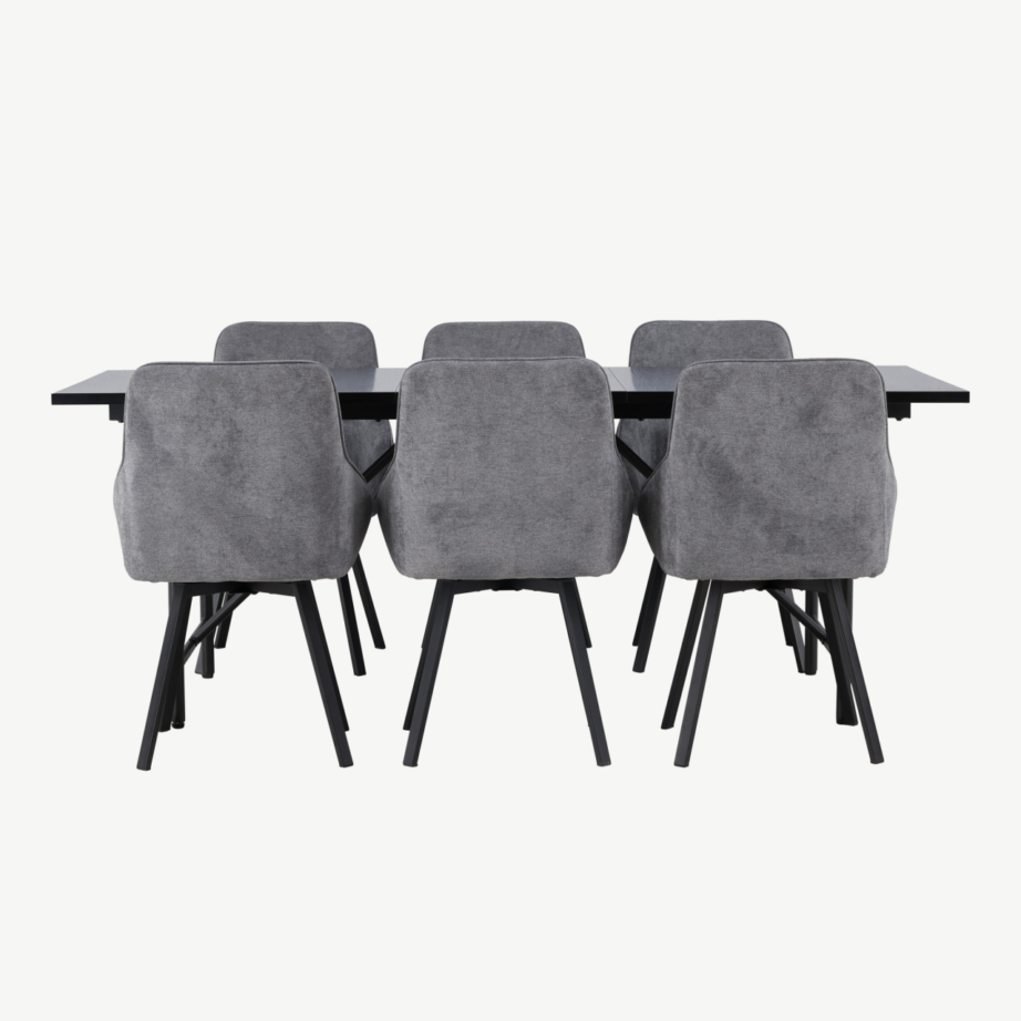 Söögitoakomplekt Astrid – must MDF laud ja hallid Rosie toolid (6 tk), GR23512 – 2