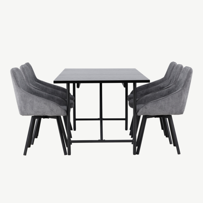 Söögitoakomplekt Astrid – must MDF laud ja hallid Rosie toolid (6 tk) - GR23512