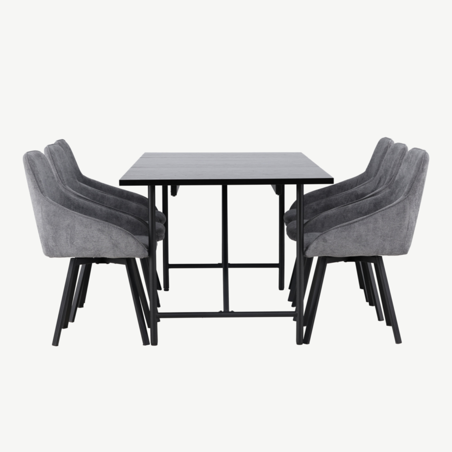 Söögitoakomplekt Astrid – must MDF laud ja hallid Rosie toolid (6 tk), GR23512 – 3