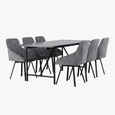 Söögitoakomplekt Astrid – must MDF laud ja hallid Rosie toolid (6 tk) - GR23512