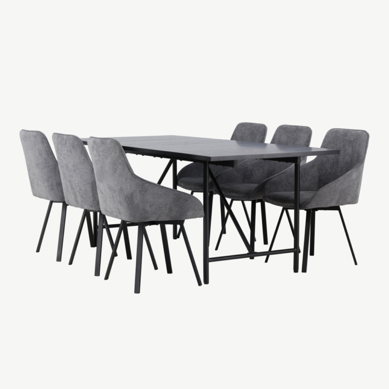 Söögitoakomplekt Astrid – must MDF laud ja hallid Rosie toolid (6 tk) - GR23512