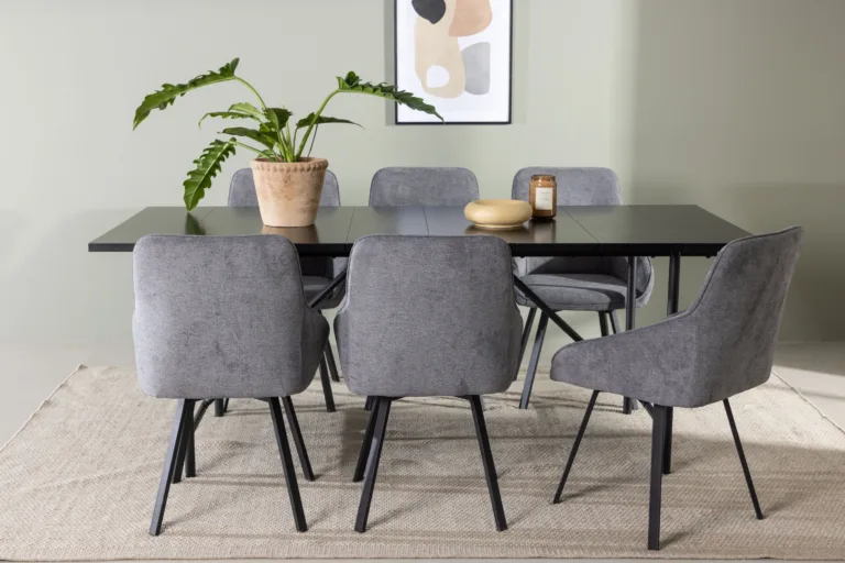Söögitoakomplekt Astrid – must MDF laud ja hallid Rosie toolid (6 tk) - GR23512