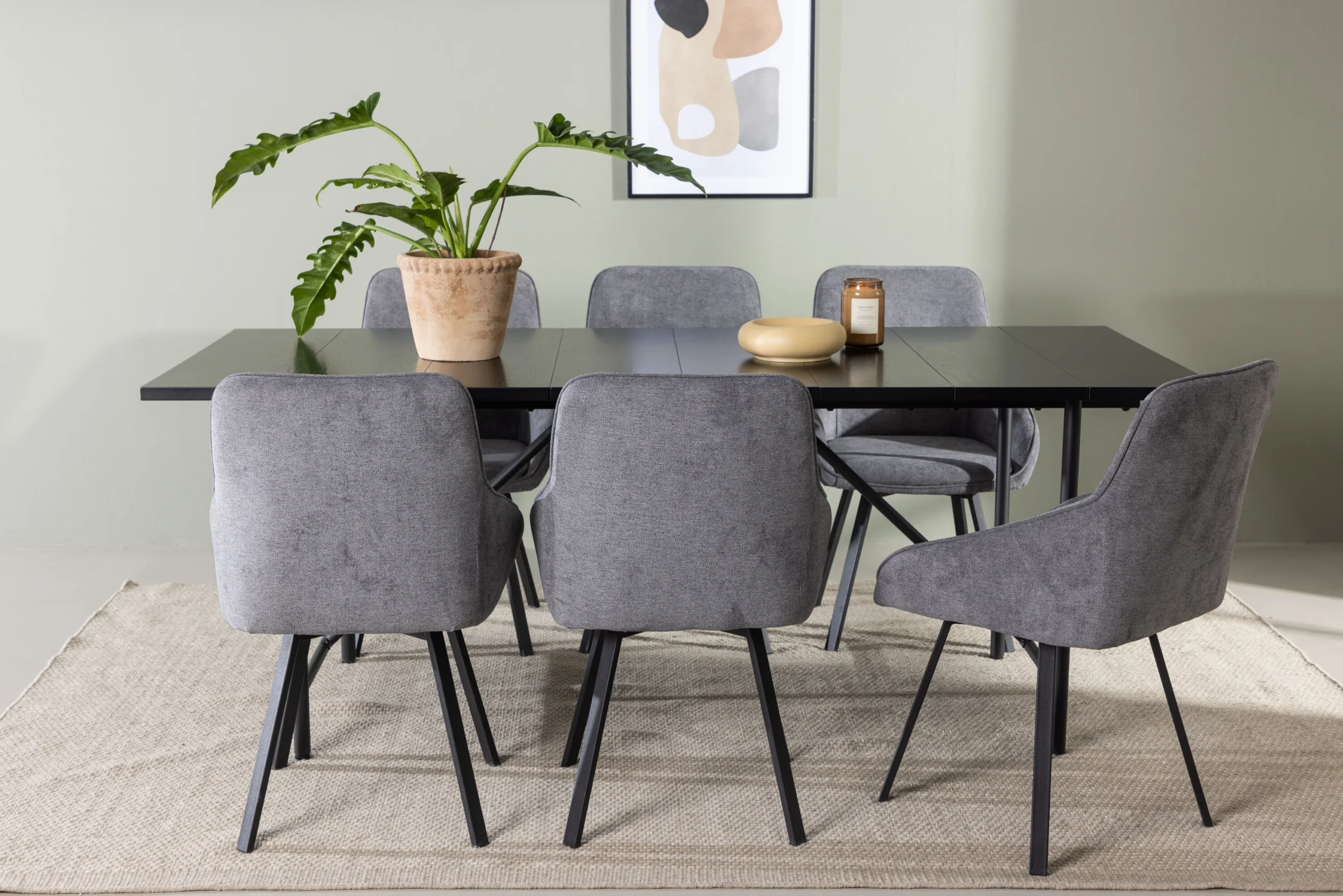 Söögitoakomplekt Astrid – must MDF laud ja hallid Rosie toolid (6 tk) - GR23512