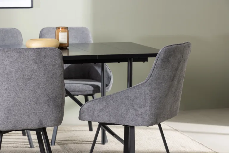 Söögitoakomplekt Astrid – must MDF laud ja hallid Rosie toolid (6 tk) - GR23512