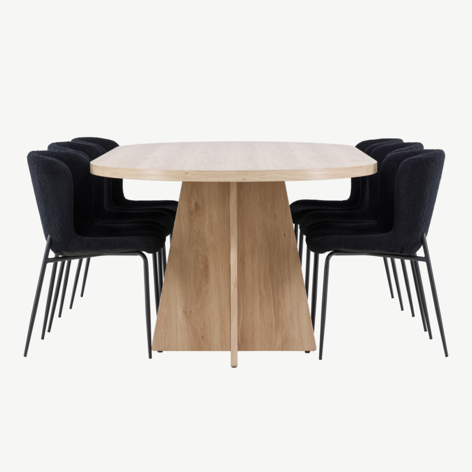 Söögitoakomplekt Bootcut laud ja 6 Modesto musta tooli (valge peitsiga viimistletud MDF, buklee-kangas), GR24553 – 7