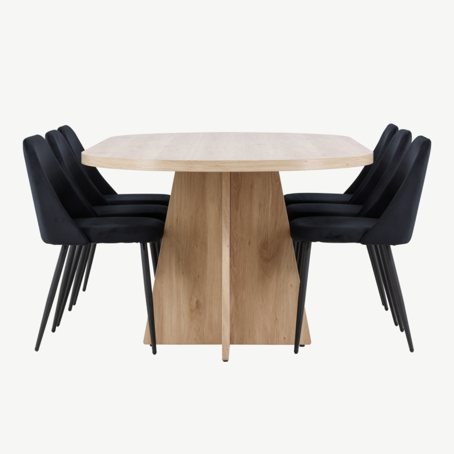 Söögitoakomplekt Bootcut laud ja Night toolid (loodustoon, must velvet, 230×115 cm), GR24559 – 2