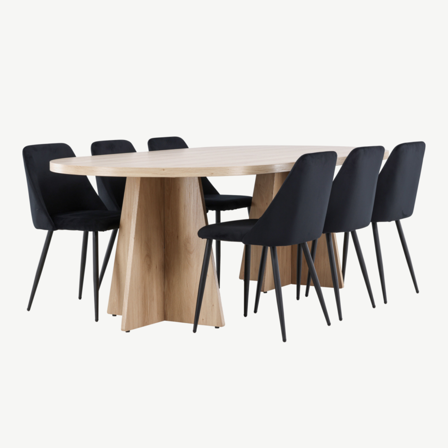 Söögitoakomplekt Bootcut laud ja Night toolid (loodustoon, must velvet, 230×115 cm), GR24559 – 3