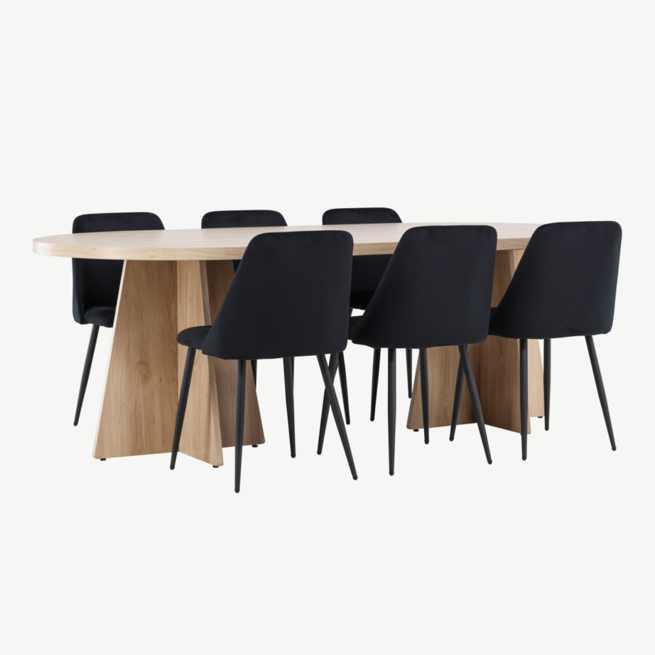 Söögitoakomplekt Bootcut laud ja Night toolid (loodustoon, must velvet, 230×115 cm), GR24559 – 4