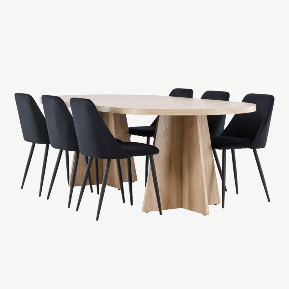 Söögitoakomplekt Bootcut laud ja Night toolid (loodustoon, must velvet, 230×115 cm), GR24559 – 6