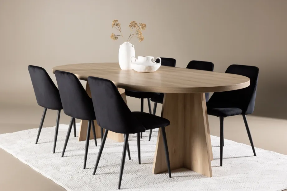 Söögitoakomplekt Bootcut laud ja Night toolid (loodustoon, must velvet, 230×115 cm), GR24559 – 8