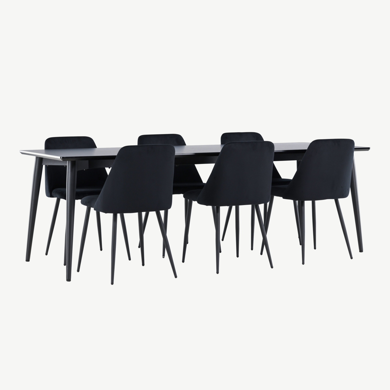 Söögitoakomplekt Ellis – must MDF laud ja 6 Night velvetist tooli - GR24610