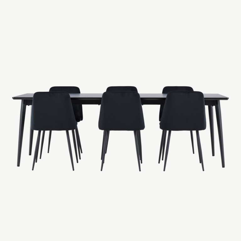 Söögitoakomplekt Ellis – must MDF laud ja 6 Night velvetist tooli - GR24610