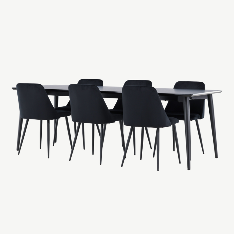 Söögitoakomplekt Ellis – must MDF laud ja 6 Night velvetist tooli - GR24610