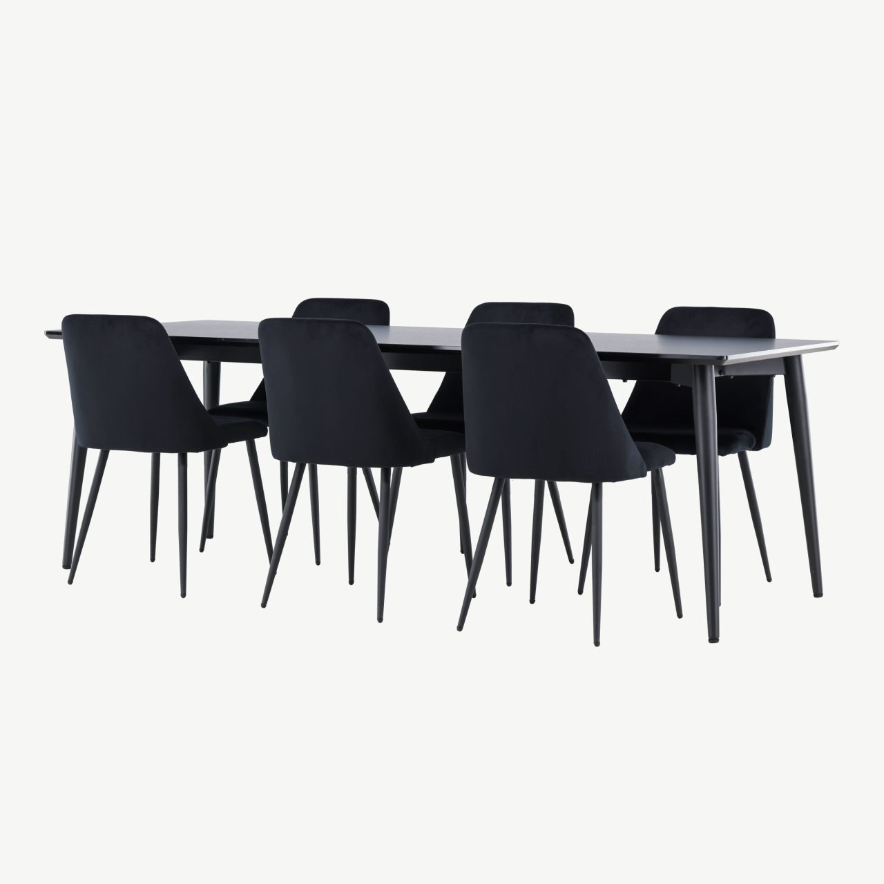 Söögitoakomplekt Ellis – must MDF laud ja 6 Night velvetist tooli - GR24610