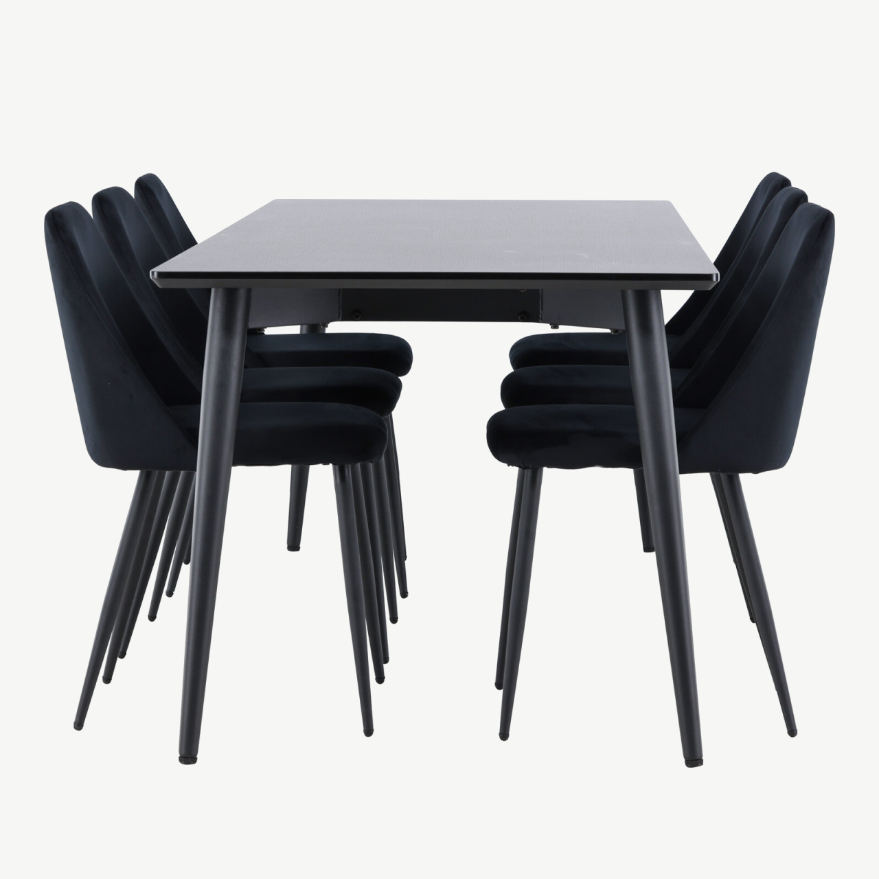 Söögitoakomplekt Ellis – must MDF laud ja 6 Night velvetist tooli - GR24610