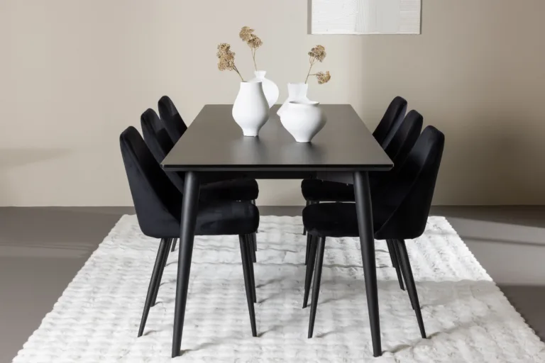 Söögitoakomplekt Ellis – must MDF laud ja 6 Night velvetist tooli - GR24610