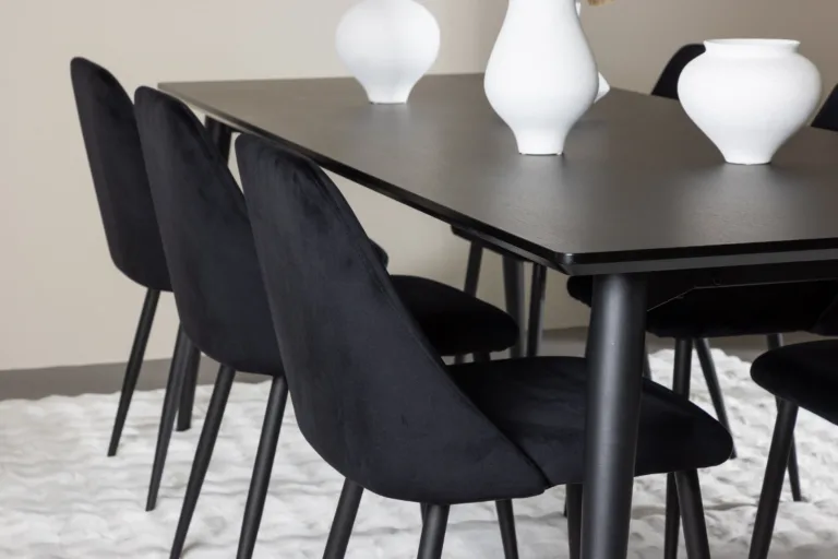 Söögitoakomplekt Ellis – must MDF laud ja 6 Night velvetist tooli - GR24610