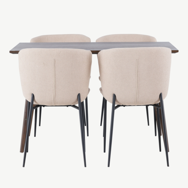 Söögitoakomplekt Kaseindon laud ja Modesto beež buklee toolid (4 tk), tumepruun MDF - GR23861