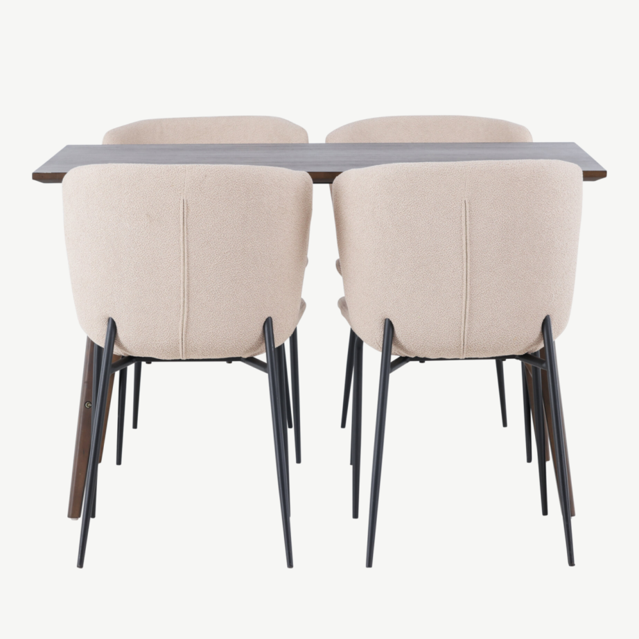 Söögitoakomplekt Kaseindon laud ja Modesto beež buklee toolid (4 tk), tumepruun MDF, GR23861 – 2