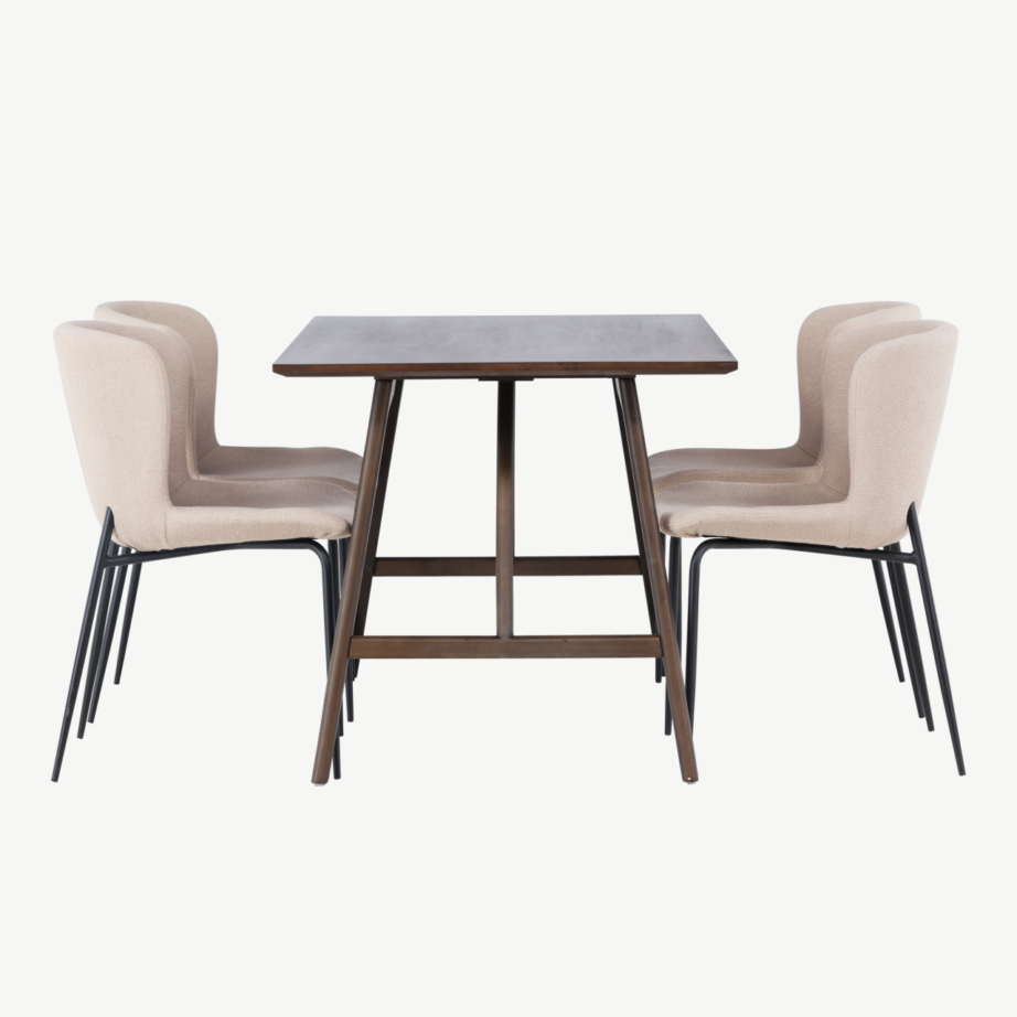 Söögitoakomplekt Kaseindon laud ja Modesto beež buklee toolid (4 tk), tumepruun MDF, GR23861 – 3