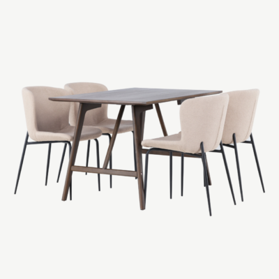 Söögitoakomplekt Kaseindon laud ja Modesto beež buklee toolid (4 tk), tumepruun MDF - GR23861