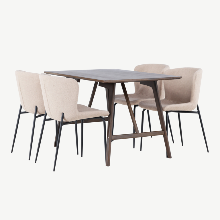 Söögitoakomplekt Kaseindon laud ja Modesto beež buklee toolid (4 tk), tumepruun MDF - GR23861