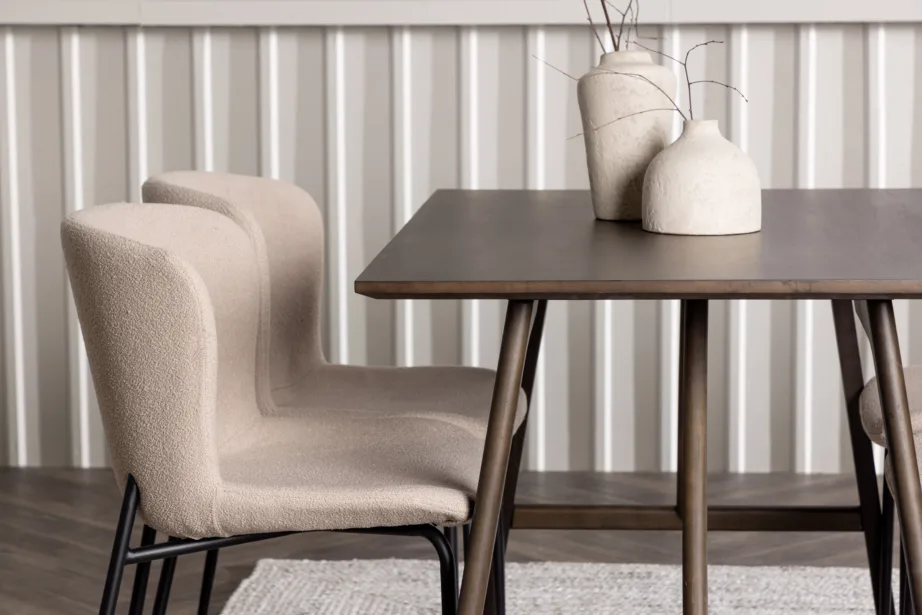 Söögitoakomplekt Kaseindon laud ja Modesto beež buklee toolid (4 tk), tumepruun MDF, GR23861 – 6