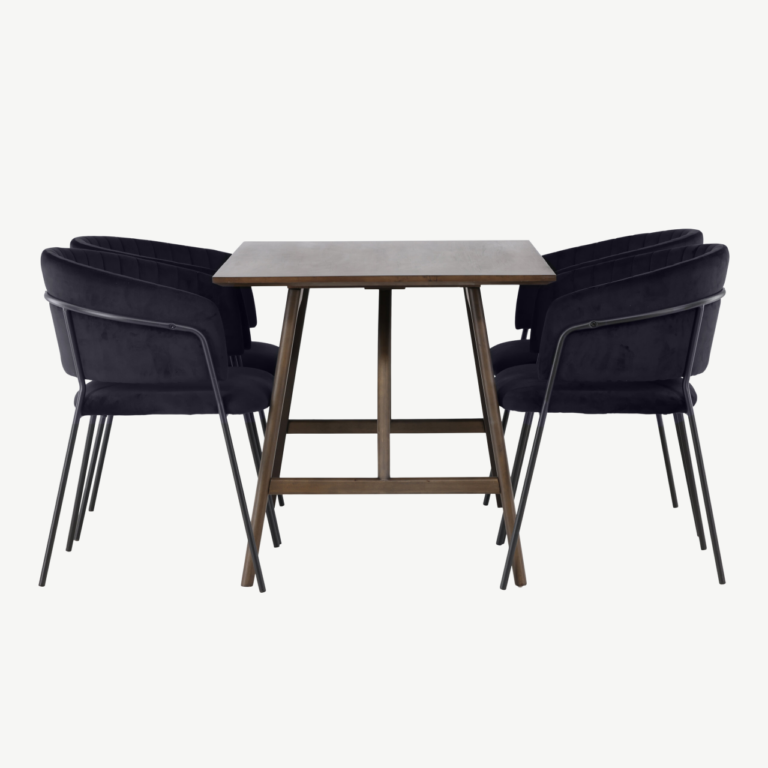 Söögitoakomplekt Kaseindon, tumepruun MDF laud ja mustad velvetkattega Selma toolid - GR23868