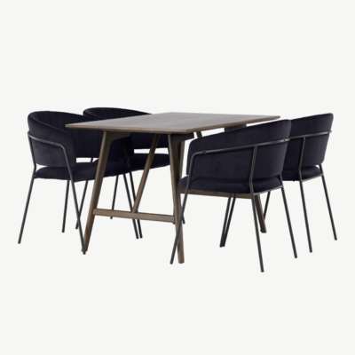 Söögitoakomplekt Kaseindon, tumepruun MDF laud ja mustad velvetkattega Selma toolid - GR23868