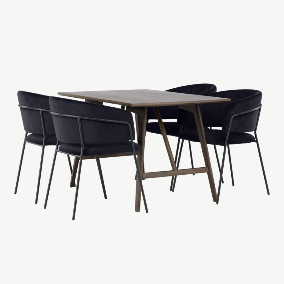 Söögitoakomplekt Kaseindon, tumepruun MDF laud ja mustad velvetkattega Selma toolid, GR23868 – 4