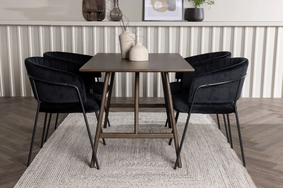 Söögitoakomplekt Kaseindon, tumepruun MDF laud ja mustad velvetkattega Selma toolid, GR23868 – 5