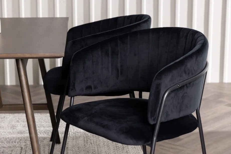 Söögitoakomplekt Kaseindon, tumepruun MDF laud ja mustad velvetkattega Selma toolid, GR23868 – 6